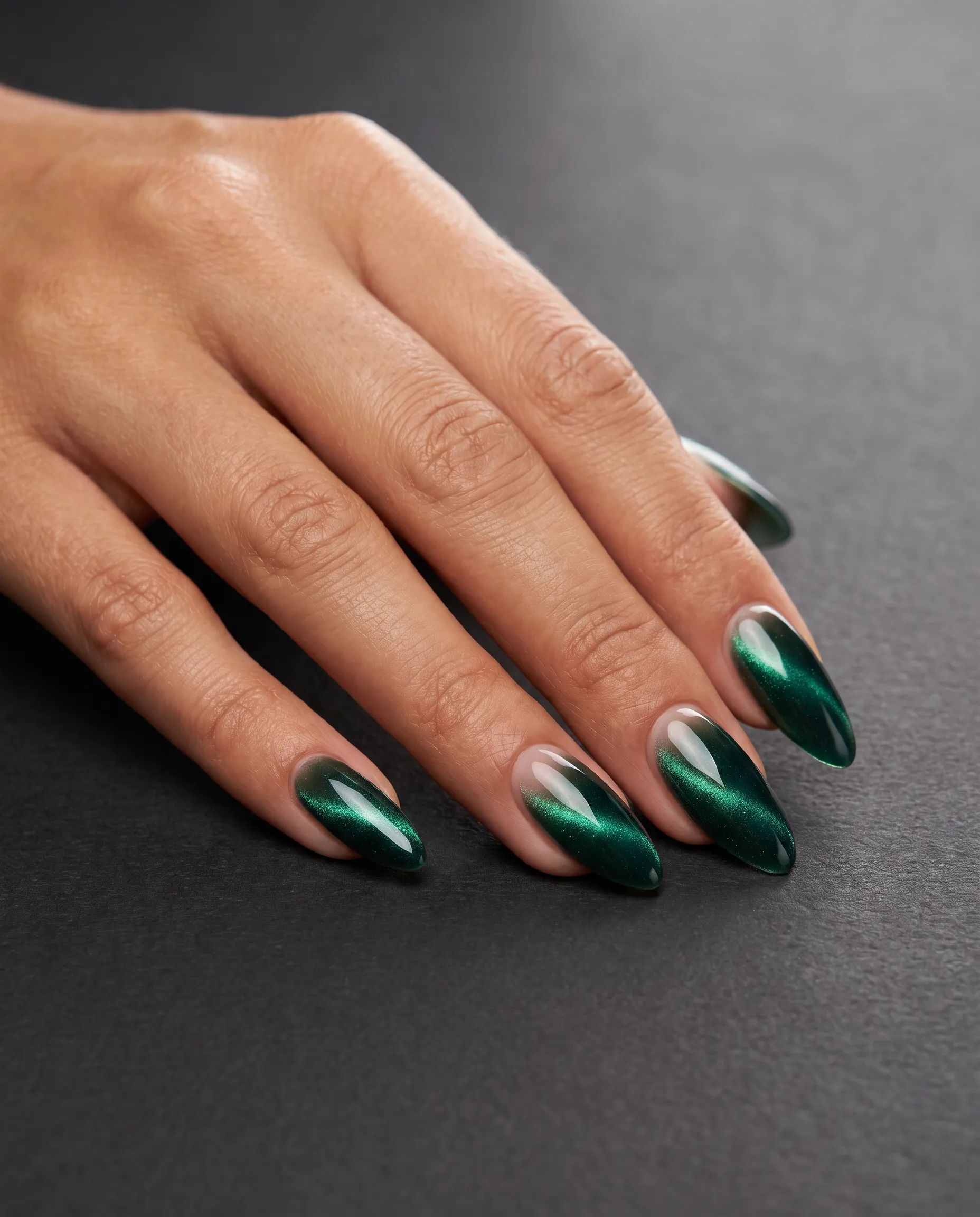 Emerald magnetic cat-eye gel nails