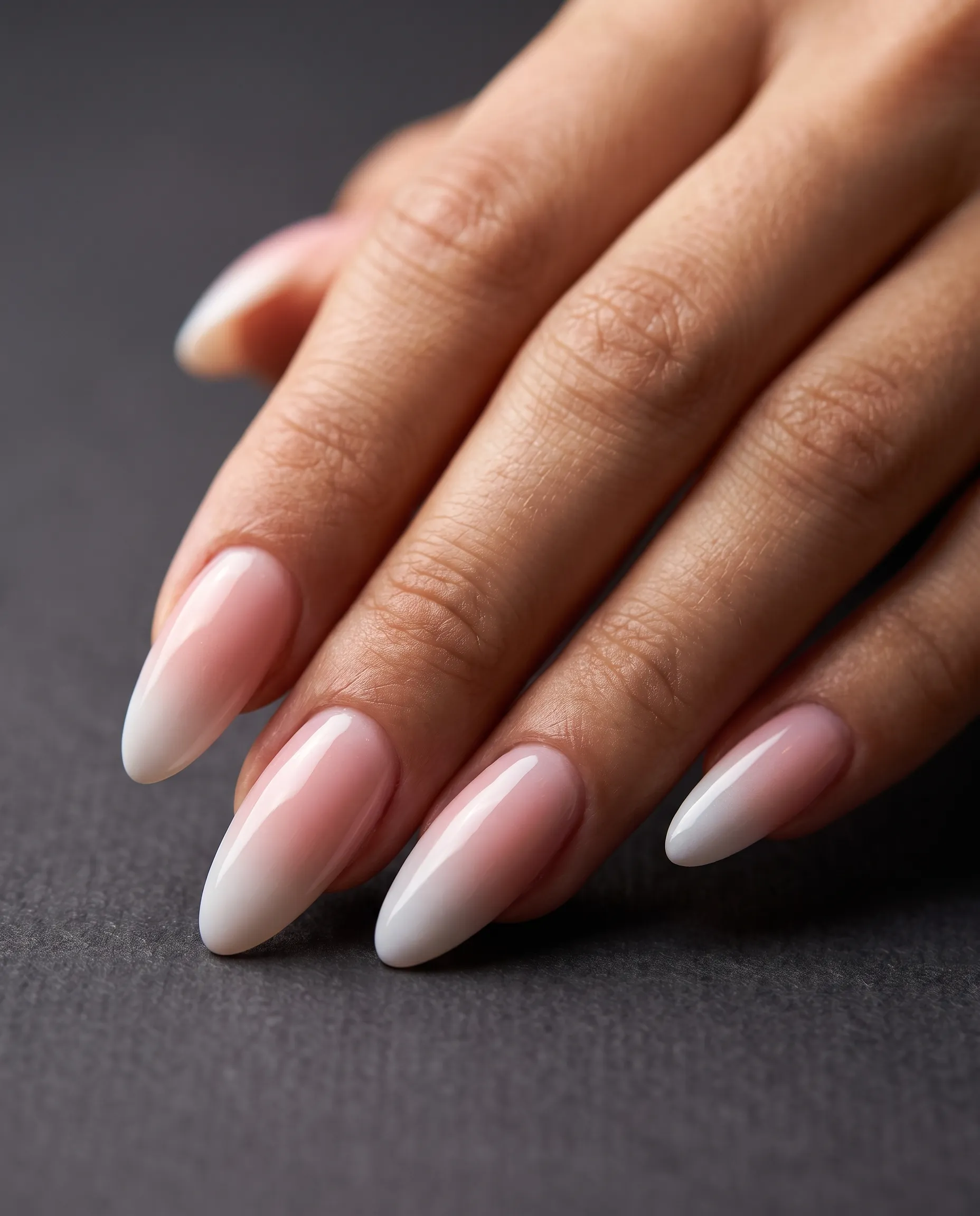 Seamless blush to milky white ombre nails