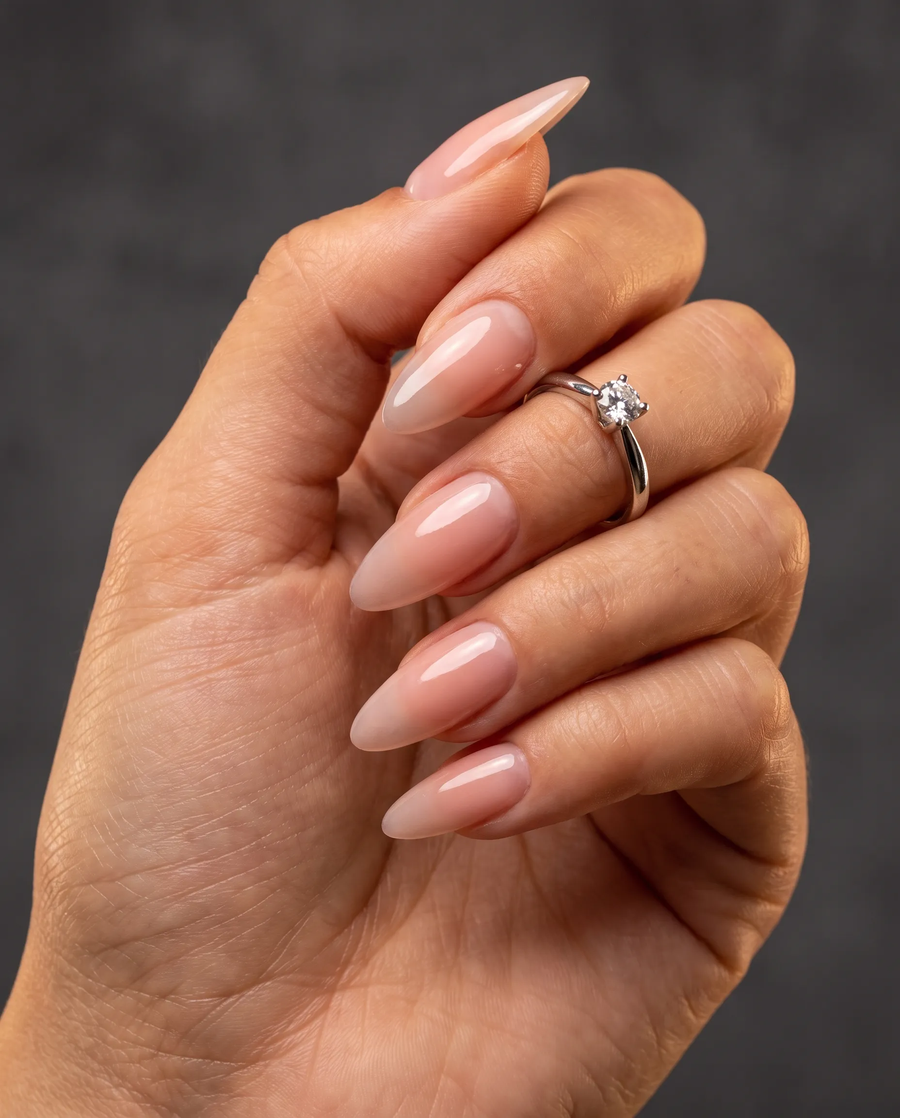 Clear builder gel overlay with a high-gloss apex on a natural pink base